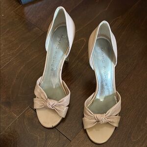 Marc Fisher Cream Peep-Toe Heels with Bow Detail